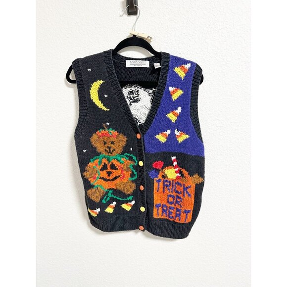 Karen Scott Sweaters - Karen Scott Vintage Halloween Sweater Vest Pumpkin Trick Or Treat Candies Sz PL